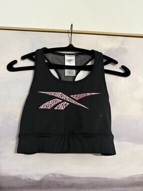 Reebok Sports Bra Mesh Racerback Black/Pink Logo Low Impact Women’s Large